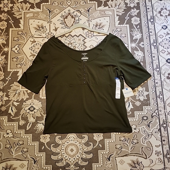 Arizona Jean Co XXL NWT Avocado Green Cotton Short Sleeve Top - Picture 10 of 10